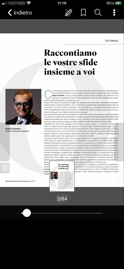 Rivista di Orticoltura - Página de revista digital que muestra un artículo editorial de la aplicación Rivista di Orticoltura.