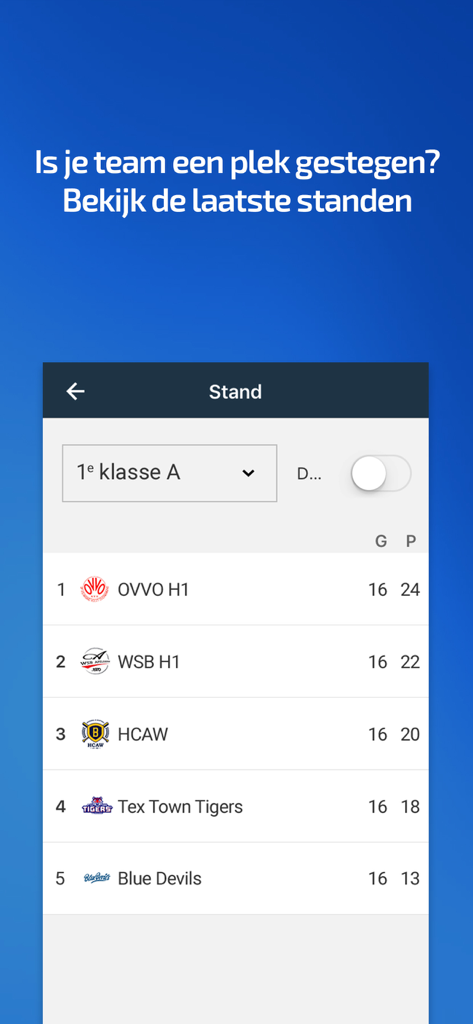 KNBSB Competitie - KNBSB Competitie app screen showing baseball and softball league standings