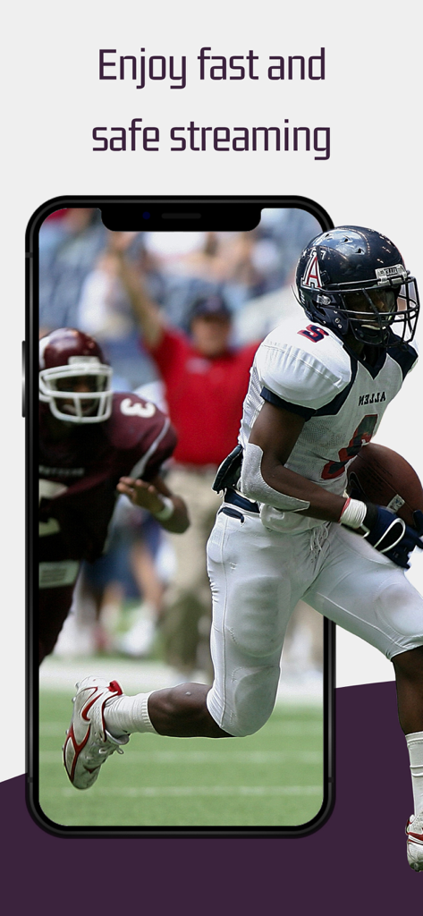 PantherVPN – Fast Secure VPN - Un écran de smartphone montrant un joueur de football américain avec le texte Profitez d'un streaming rapide et sûr