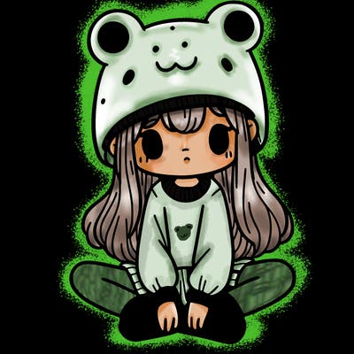 a girl wearing a frog hat and some frog socks