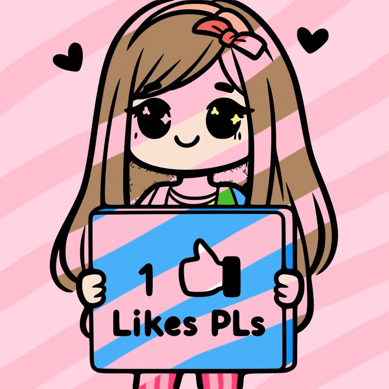 girl holding a sign saying 10 likes pls
