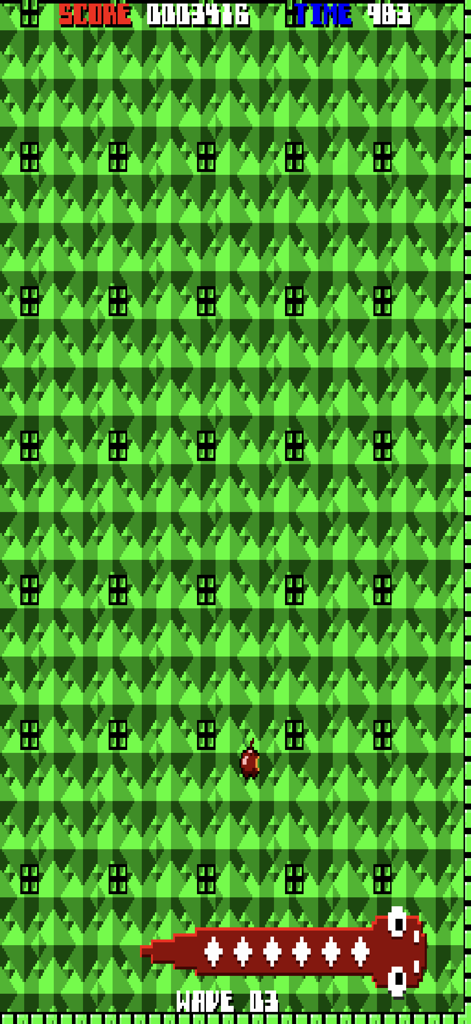 Jogabilidade de cobra retrô em Nibbler Remake com cobra vermelha e labirinto verde