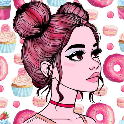 realistic girl with buns on the top of her head