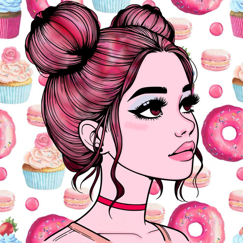 realistic girl with buns on the top of her head