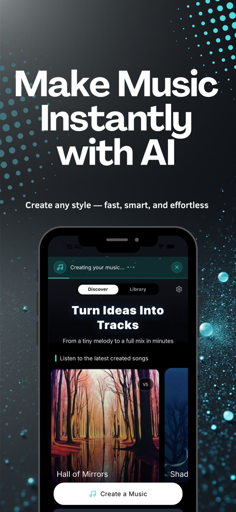 HyperMusic AI: Songs & Beats - HyperMusic AI mobile app interface for generating songs and beats instantly using AI