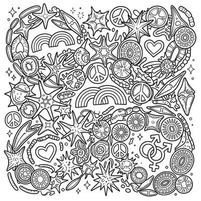 Dive into a unique celebration of Pride with our Phytoplankton coloring page! This intricate design combines the beauty of microscopic marine life with powerful symbols of diversity and community.