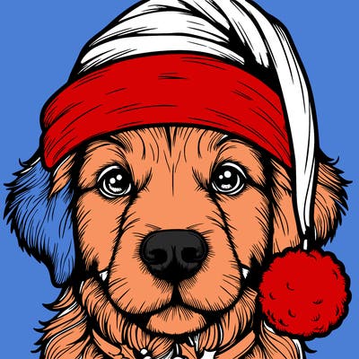 realistic dog with a christmas hat
