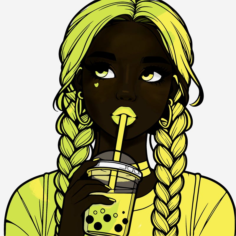 realistic girl with braided hair drinking boba