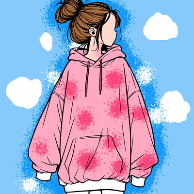 realistic girl with a oversized sweatshirt on and a bun