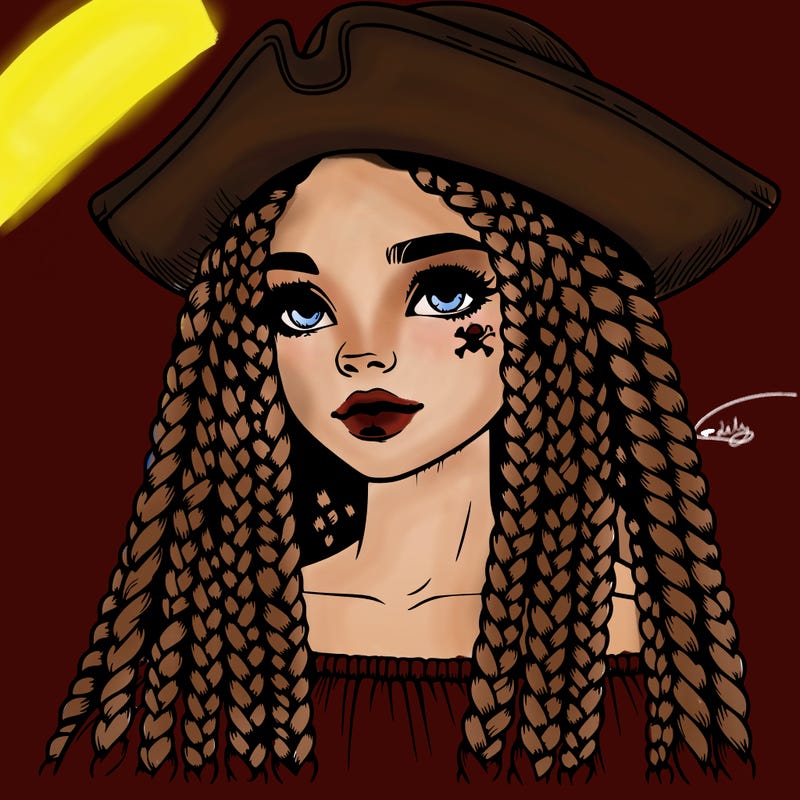 realistic girl with box braids and i realistic pirate hat
