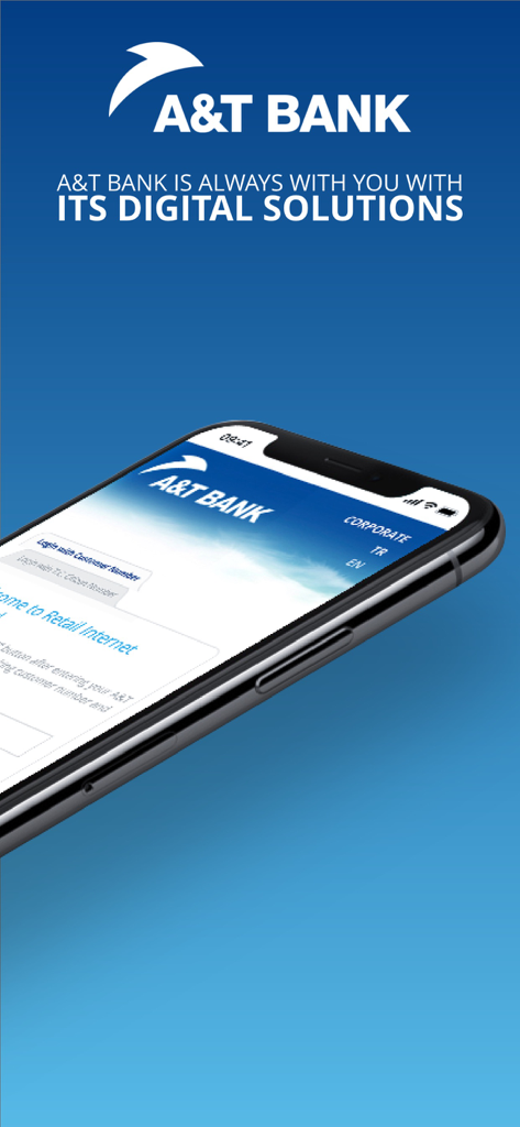 A&T Bank Mobile - A smartphone screen displaying the AT Bank Mobile login page and its digital banking solutions