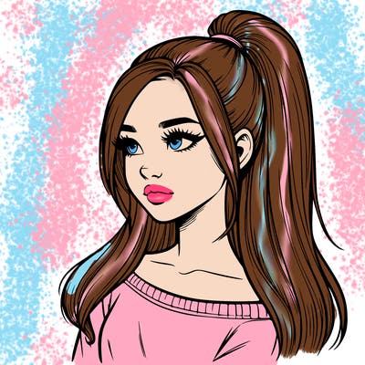 realistic girl with a high ponytail