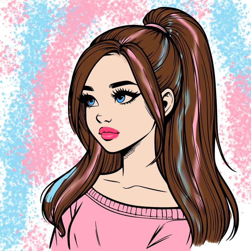 realistic girl with a high ponytail