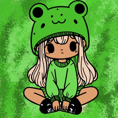 a girl wearing a frog hat and some frog socks