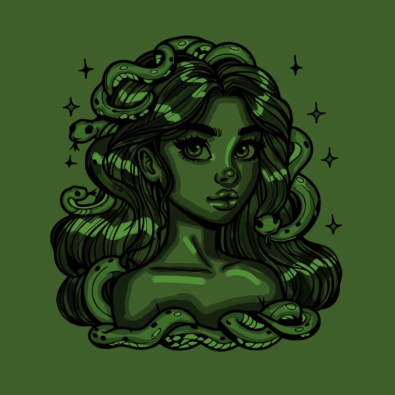 realistic girl with snakes as hair