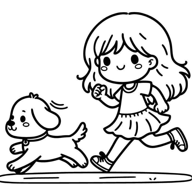 girl, running with a dog