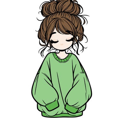 girl with baggy sweatshirt and messy bun