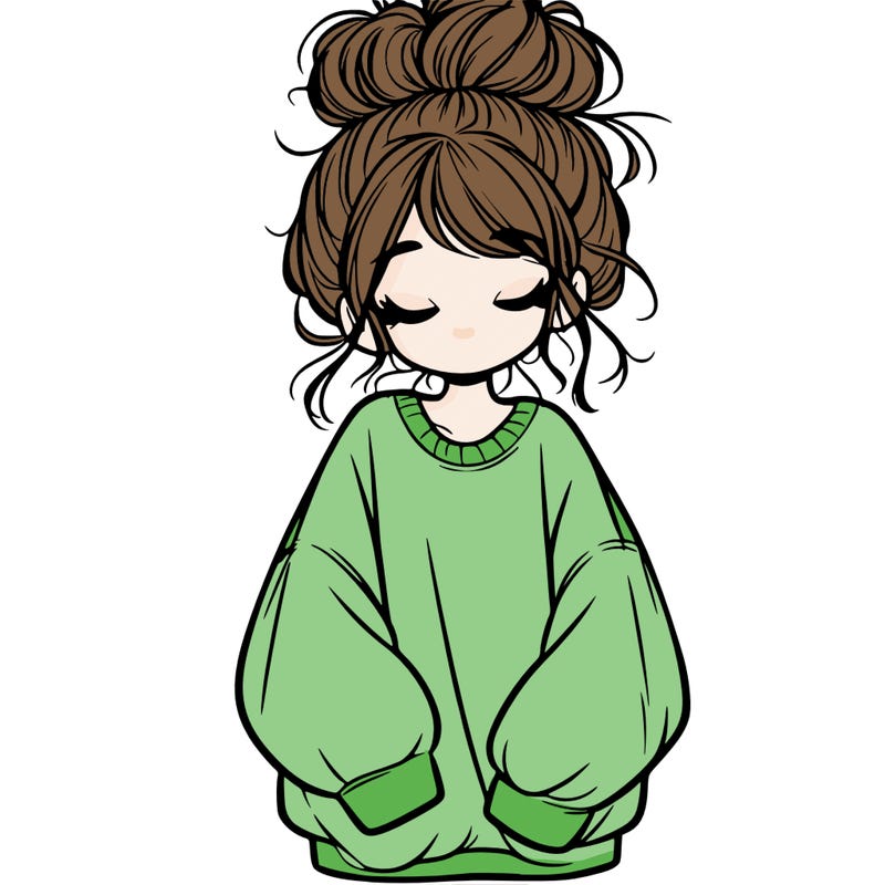 girl with baggy sweatshirt and messy bun