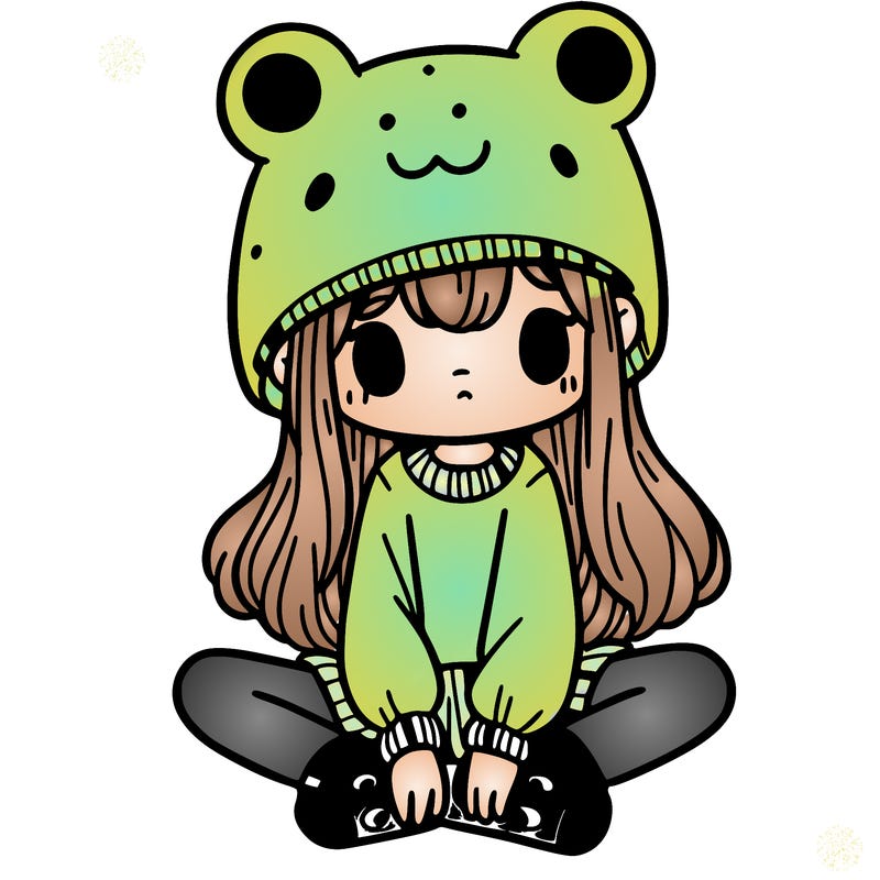 a girl wearing a frog hat and some frog socks