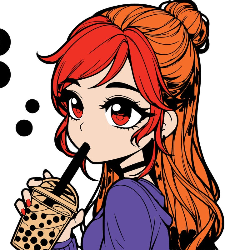 a realistic girl drinking boba