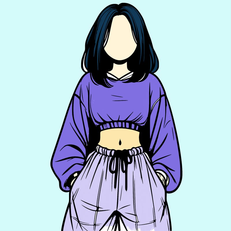 realistic girl faceless with baggy pants and a crop top