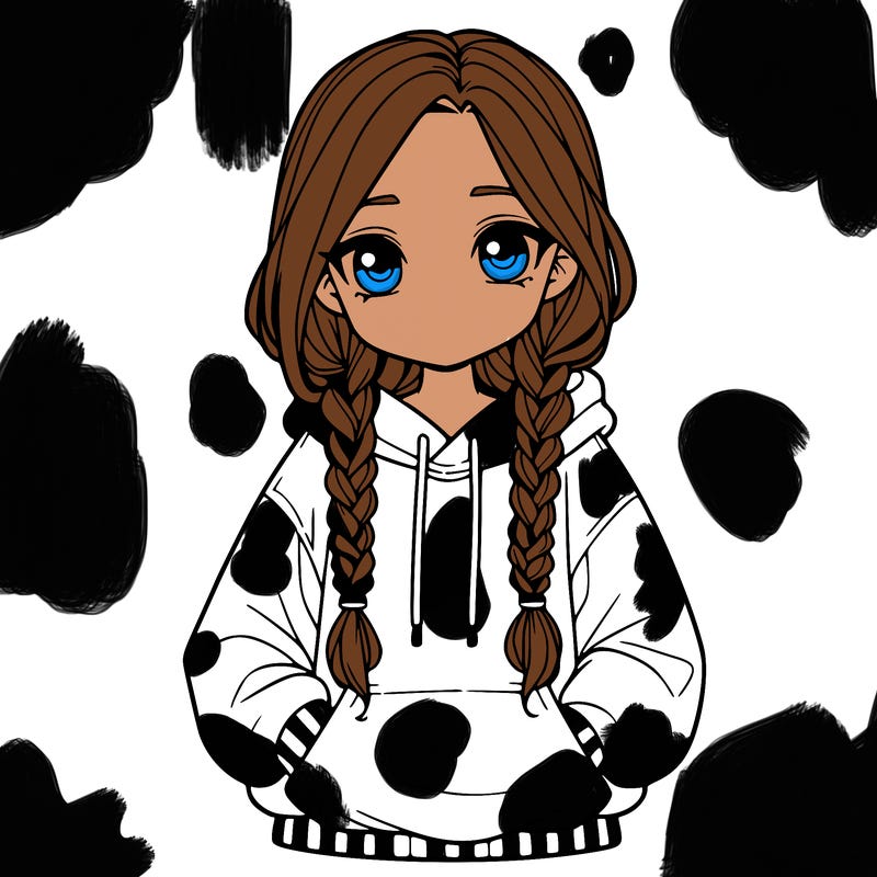 a realistic girl with a oversized hoodie and she has braids