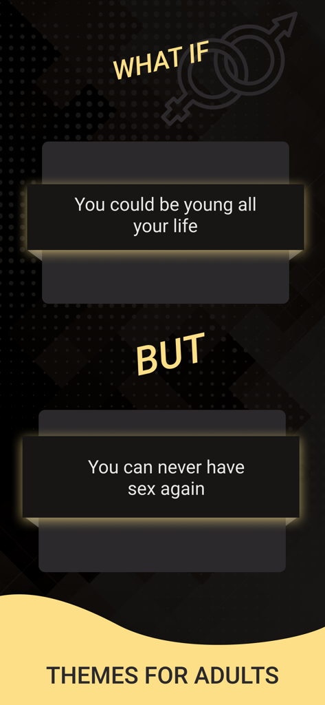 What if..? - A screenshot of the What if app showing an adult themed moral dilemma about eternal youth