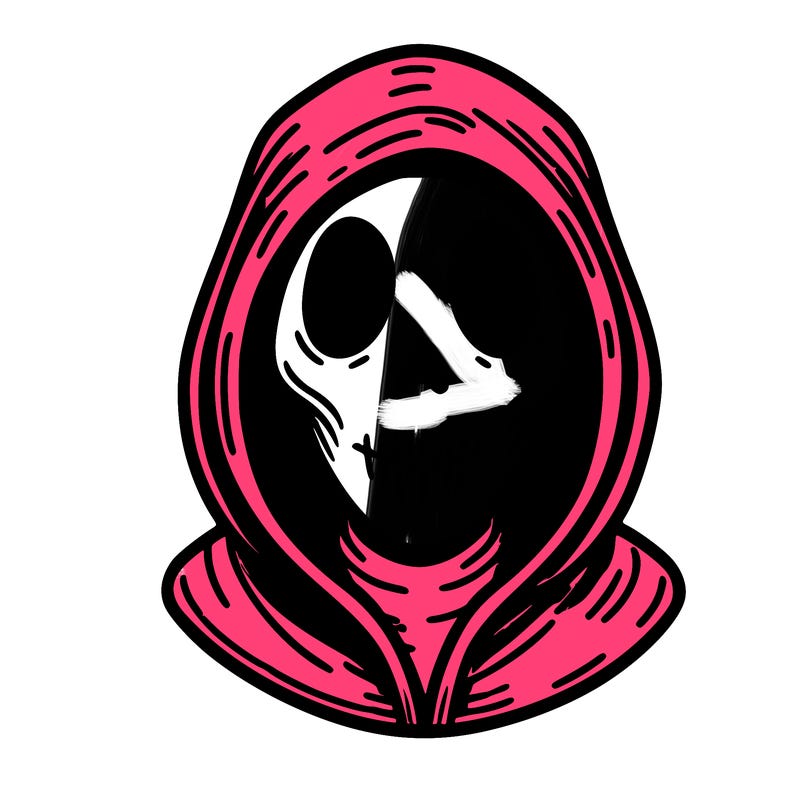 creepy person with face covered in a hood