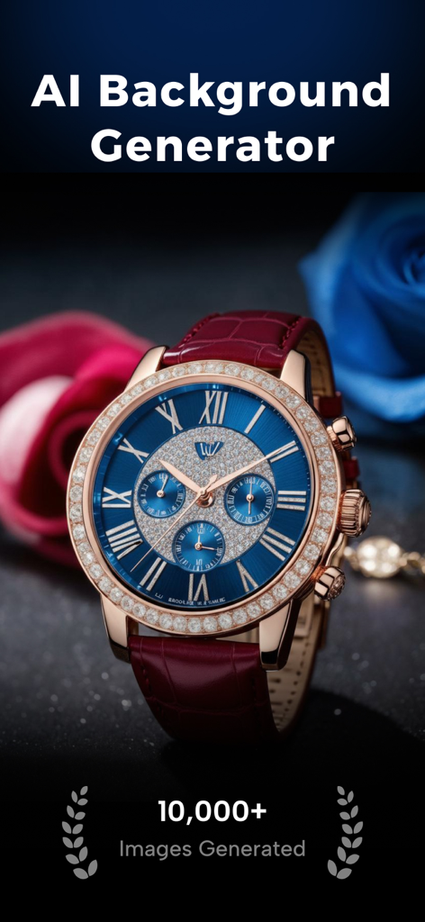 AI Background Generator - BGFX - Uma foto de produto de um relógio de luxo com um fundo gerado por IA com rosas