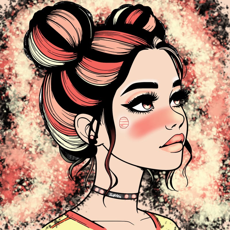realistic girl with buns on the top of her head