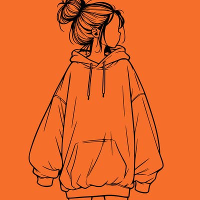 realistic girl with a oversized sweatshirt on and a bun
