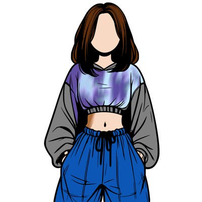 realistic girl faceless with baggy pants and a crop top