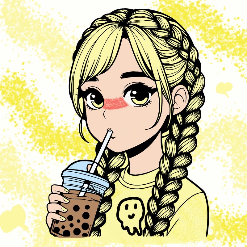 realistic girl with braided hair drinking boba