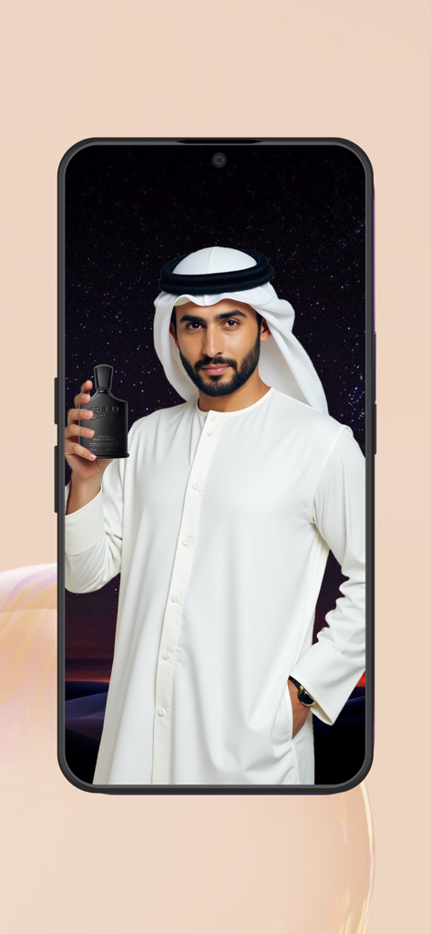 V Perfumes:Buy Perfumes Online - V Perfumes app showcasing luxury men fragrance with a Middle Eastern aesthetic