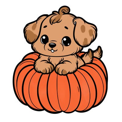 cute little puppy in a pumpkin