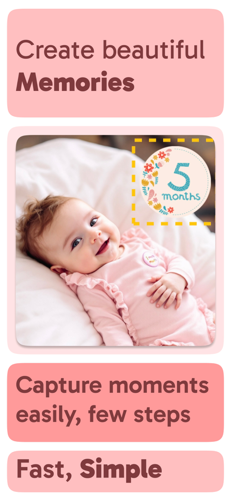 Bino: Baby Photo Editor App - A smiling baby photo edited with a five months milestone sticker in the Bino app