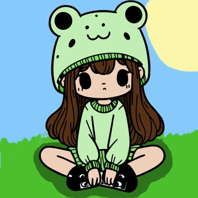 a girl wearing a frog hat and some frog socks