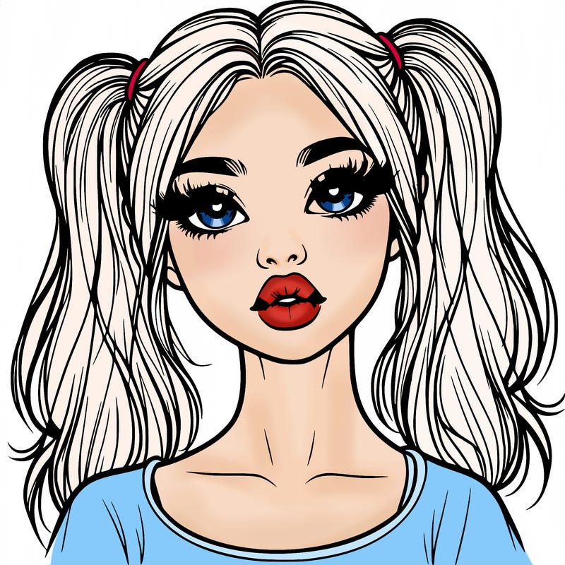 realistic girl with ponytails and lips