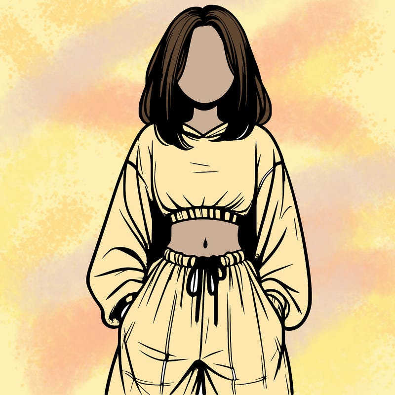 realistic girl faceless with baggy pants and a crop top