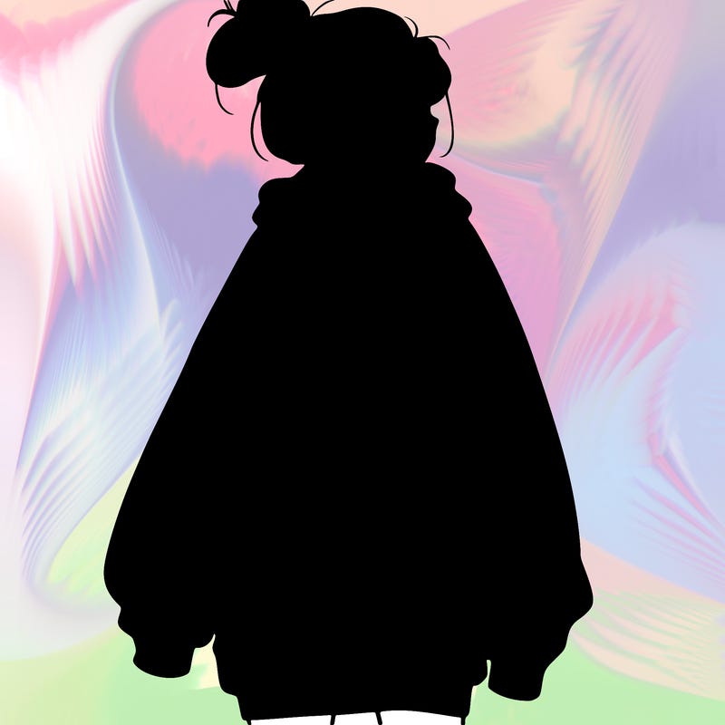 realistic girl with a oversized sweatshirt on and a bun