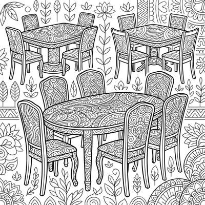 Discover a collection of elegant dining room sets, each piece adorned with mesmerizing Zentangle patterns. This intricate design offers a relaxing and engaging coloring experience for all skill levels.