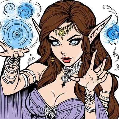 realistic scary beautiful elf sorceress casting spell