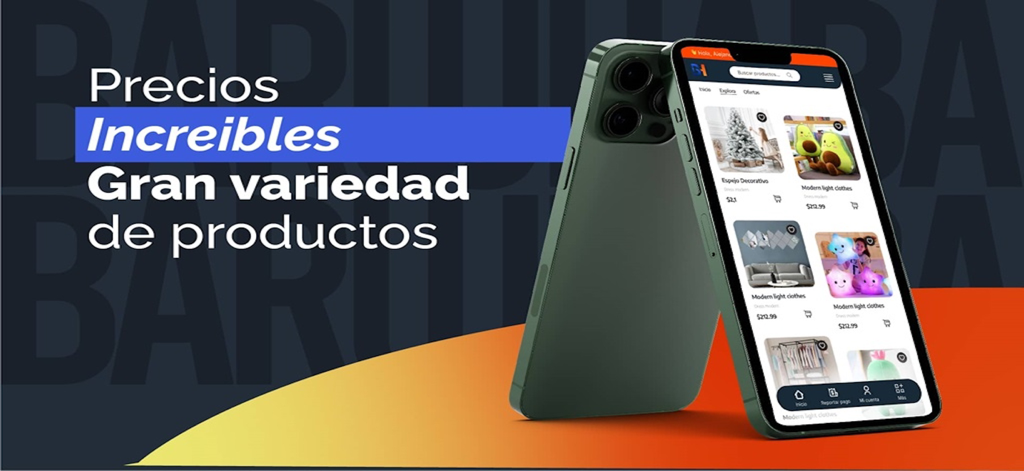 Barujhaba - Barujhaba shopping app interface on a smartphone showing product variety and incredible prices.