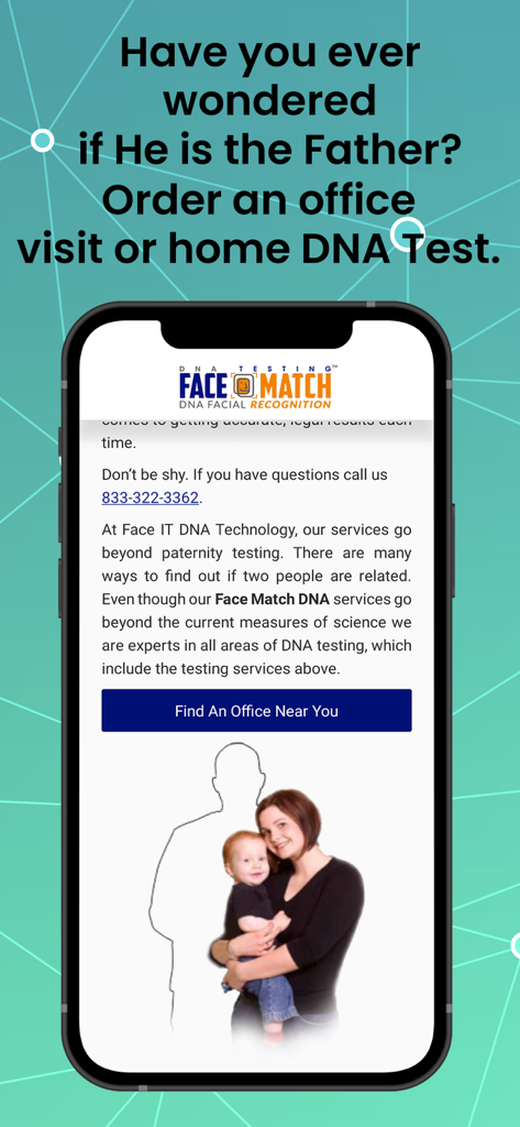 Find out if you are related - Face Match DNA app interface for paternity testing and facial recognition relationship verification