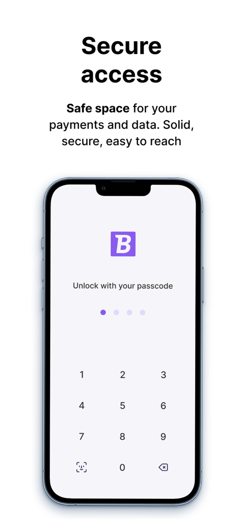 Bill.me app secure login screen showing a passcode entry pad for protected access to payments and data