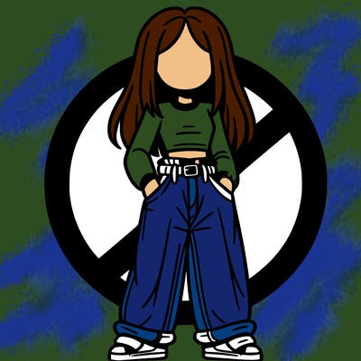 no face girl with crop top and baggy jeans