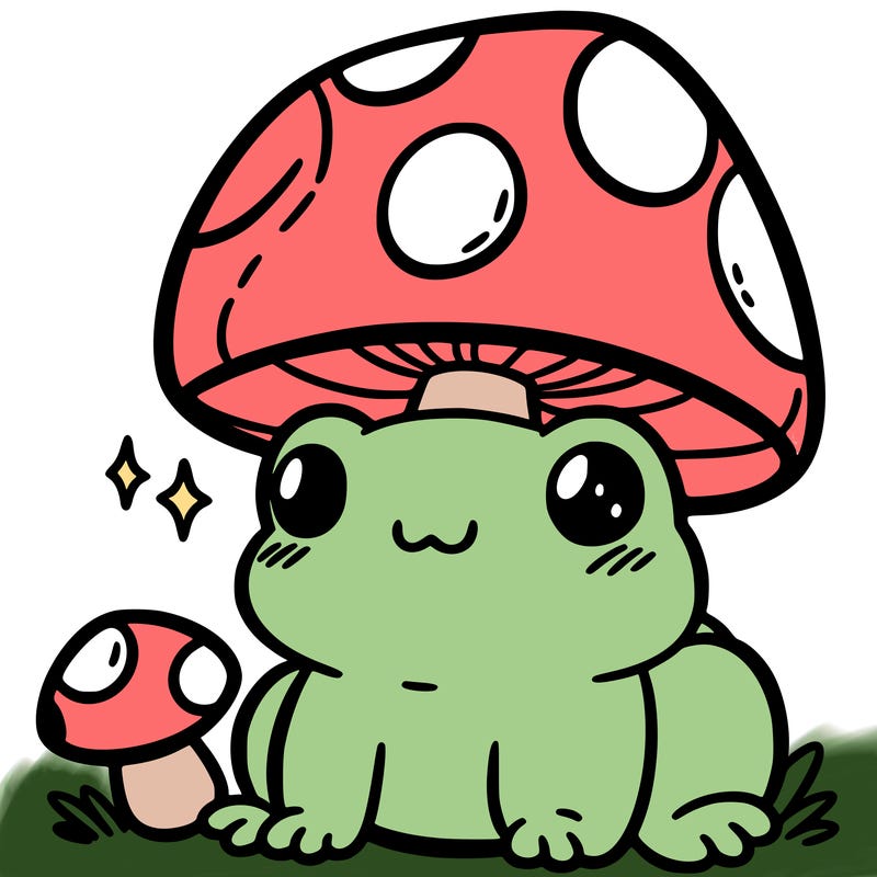 a cute frog with a mushroom hat