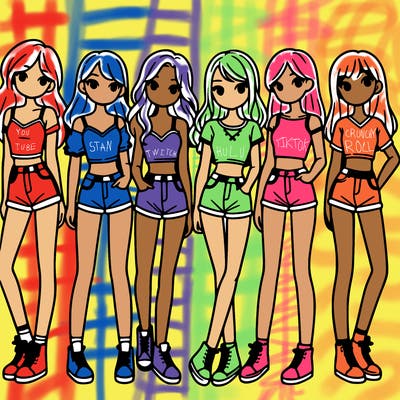 a group of girls wearing crop tops and shorts