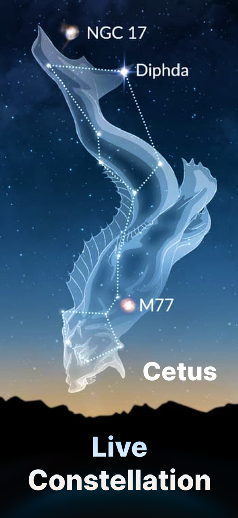 Star Tracker - Night Sky Map - Vista en vivo de la constelación de Cetus en la aplicación de mapa del cielo nocturno Star Tracker