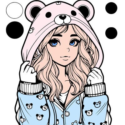 realistic girl in a animal pjs hoodie